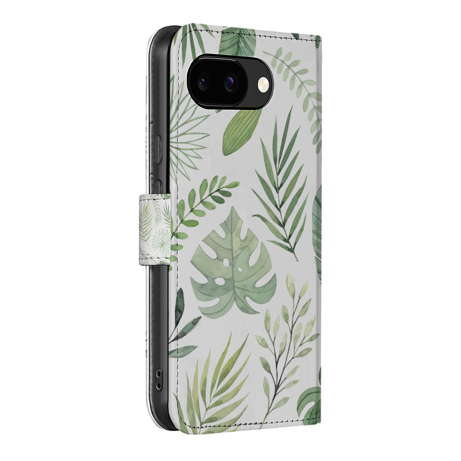 Book Case Leaves Google Pixel 9a Portemonnee Hoesje bladeren design zijaanzicht
