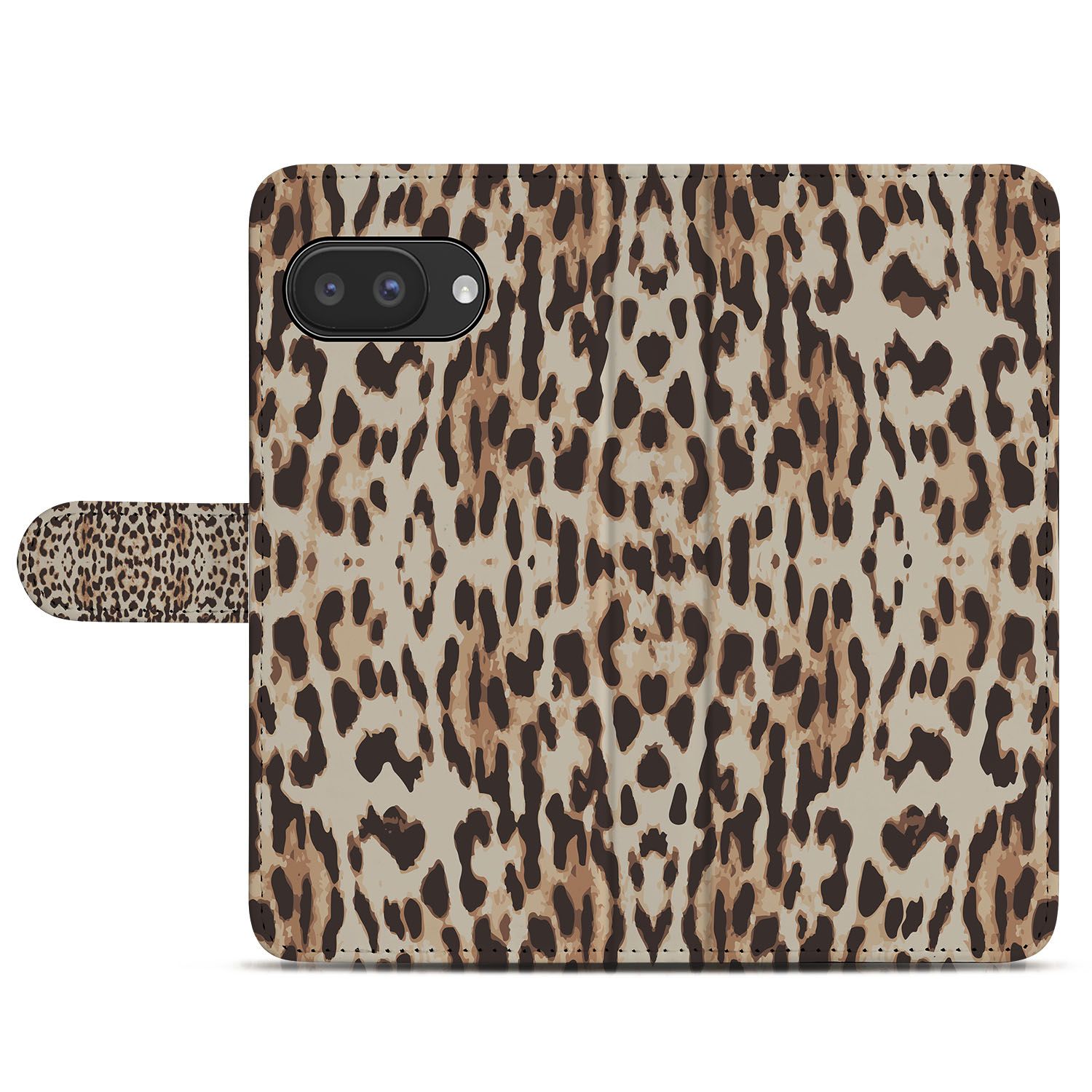 Leopard Google Pixel 9a Book Case En Portemonnee Hoesje design leopard print aanzicht