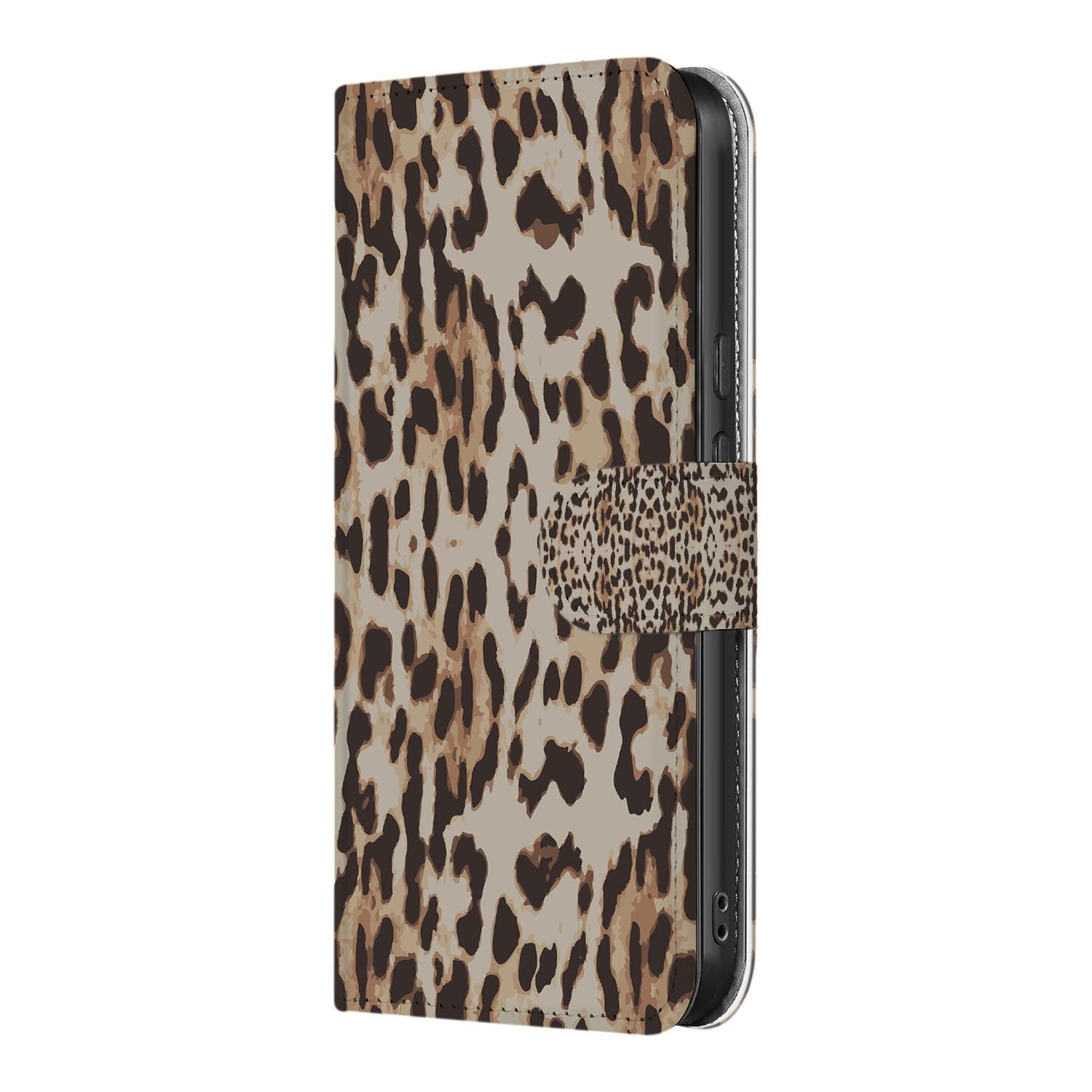 Leopard Google Pixel 9a Book Case En Portemonnee Hoesje leopard print zijkant