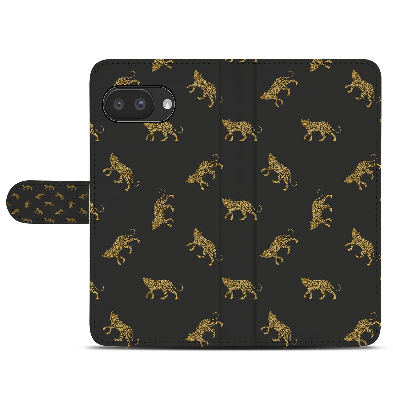 Luipaardprint Google Pixel 9a Book Case Portemonnee Hoesje goud zwart design voorzijde