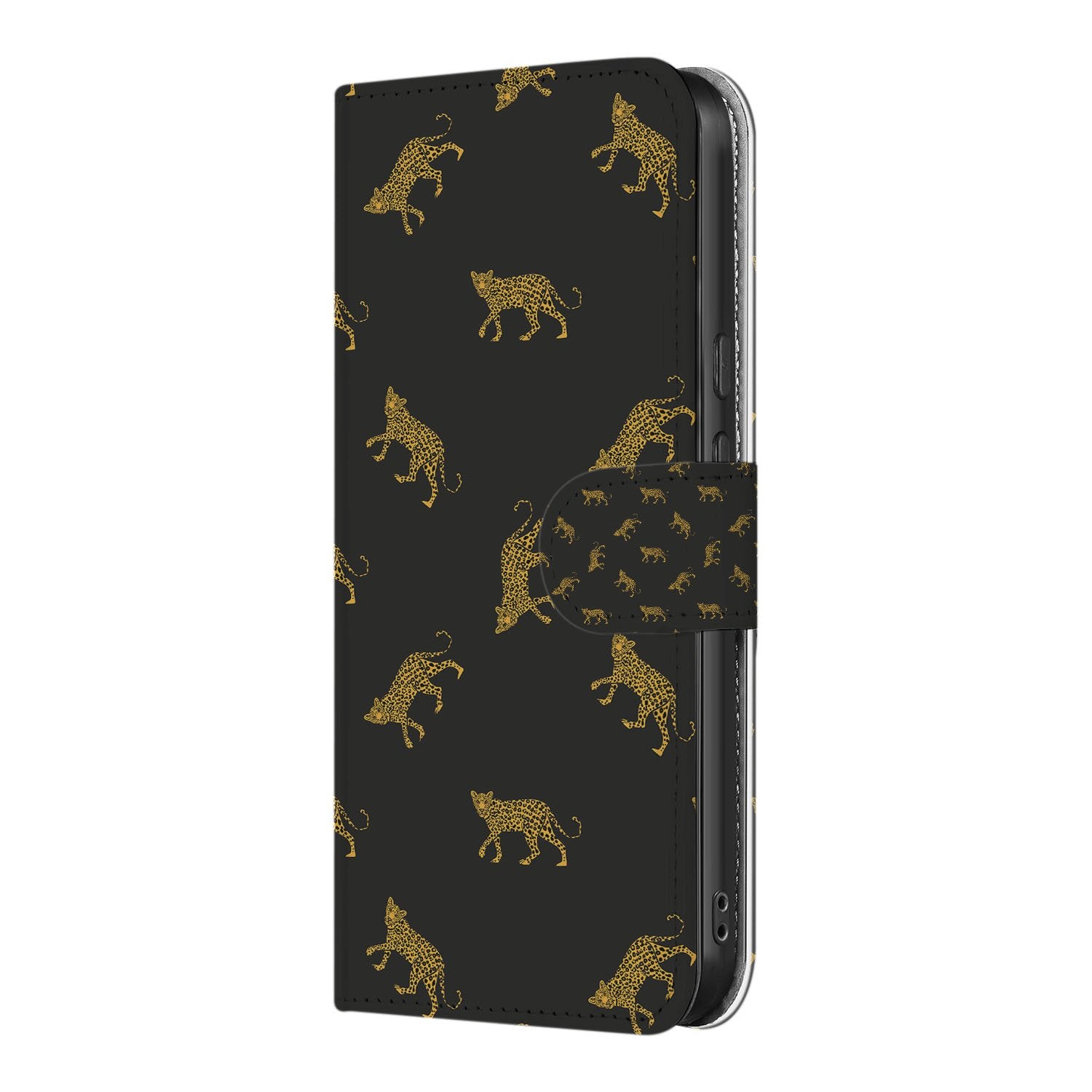 Luipaardprint Google Pixel 9a Book Case Portemonnee Hoesje zwart goud design voorkant
