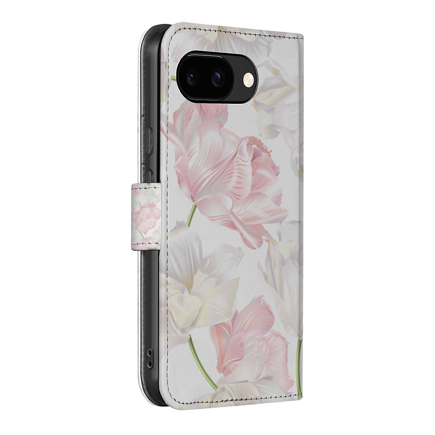 Google Pixel 9a Book Case Hoesje Lovely Flowers zijaanzicht