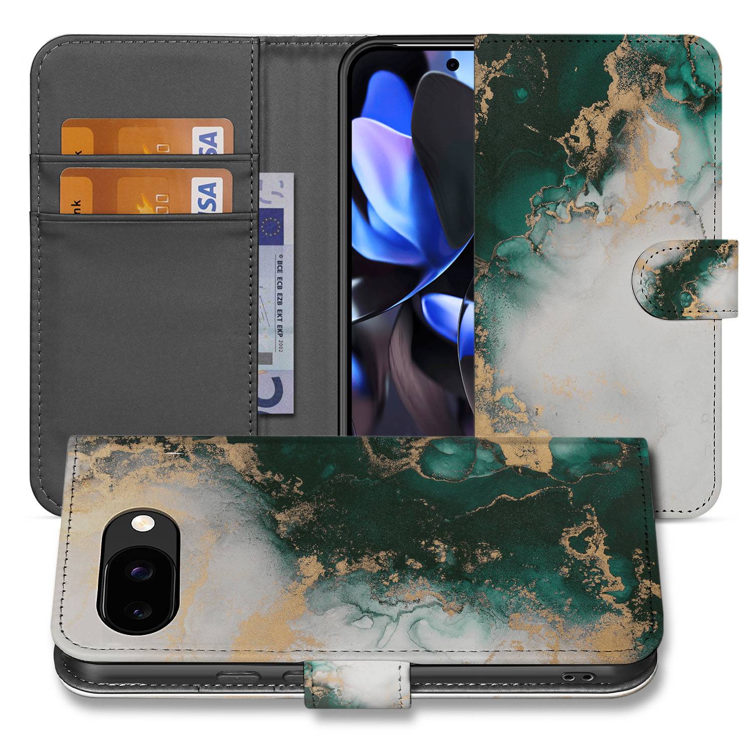 Marmer Groen Google Pixel 9a Bookcase boekcasen portemonnee frisse marmerstructuur