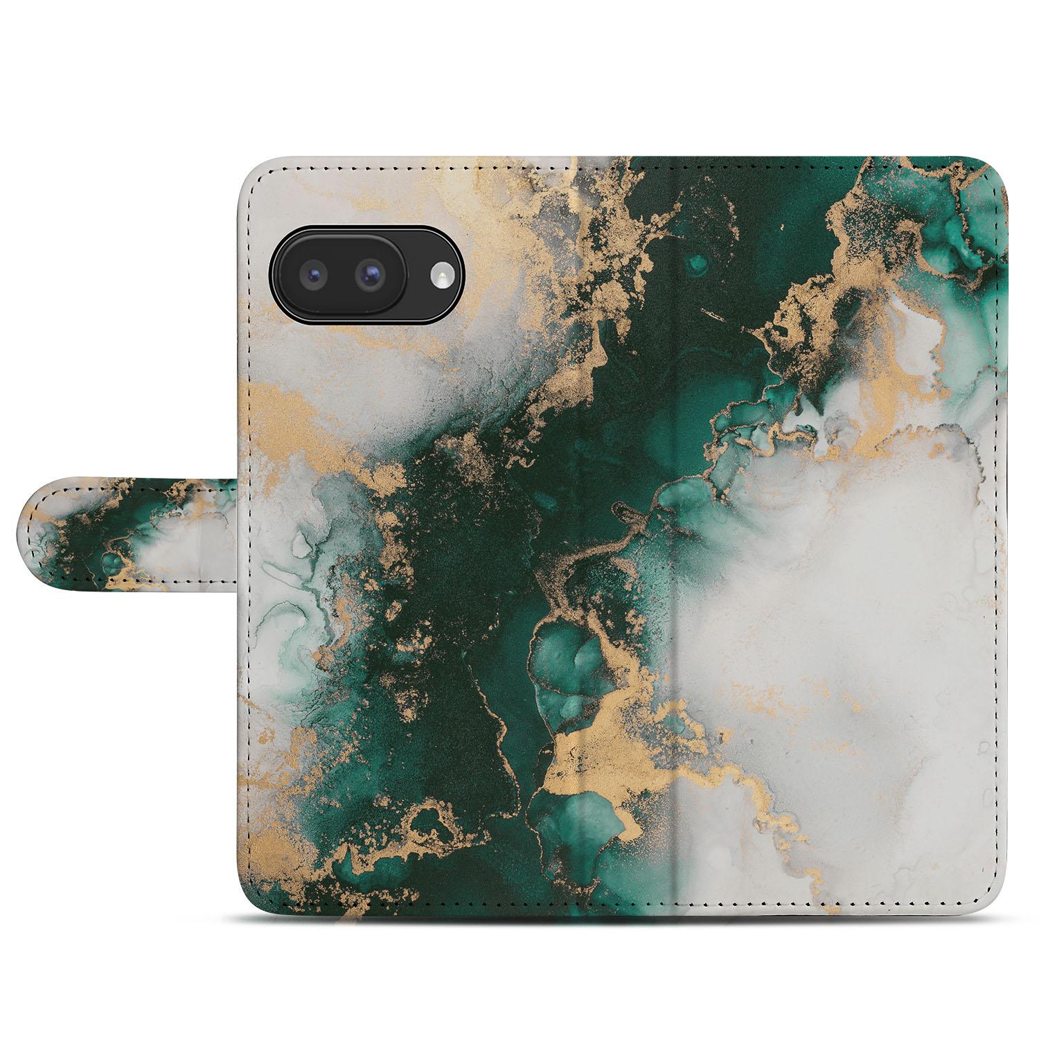 Marmer Groen Google Pixel 9a Bookcase portemonnee hoesje achterkant design groen wit goud