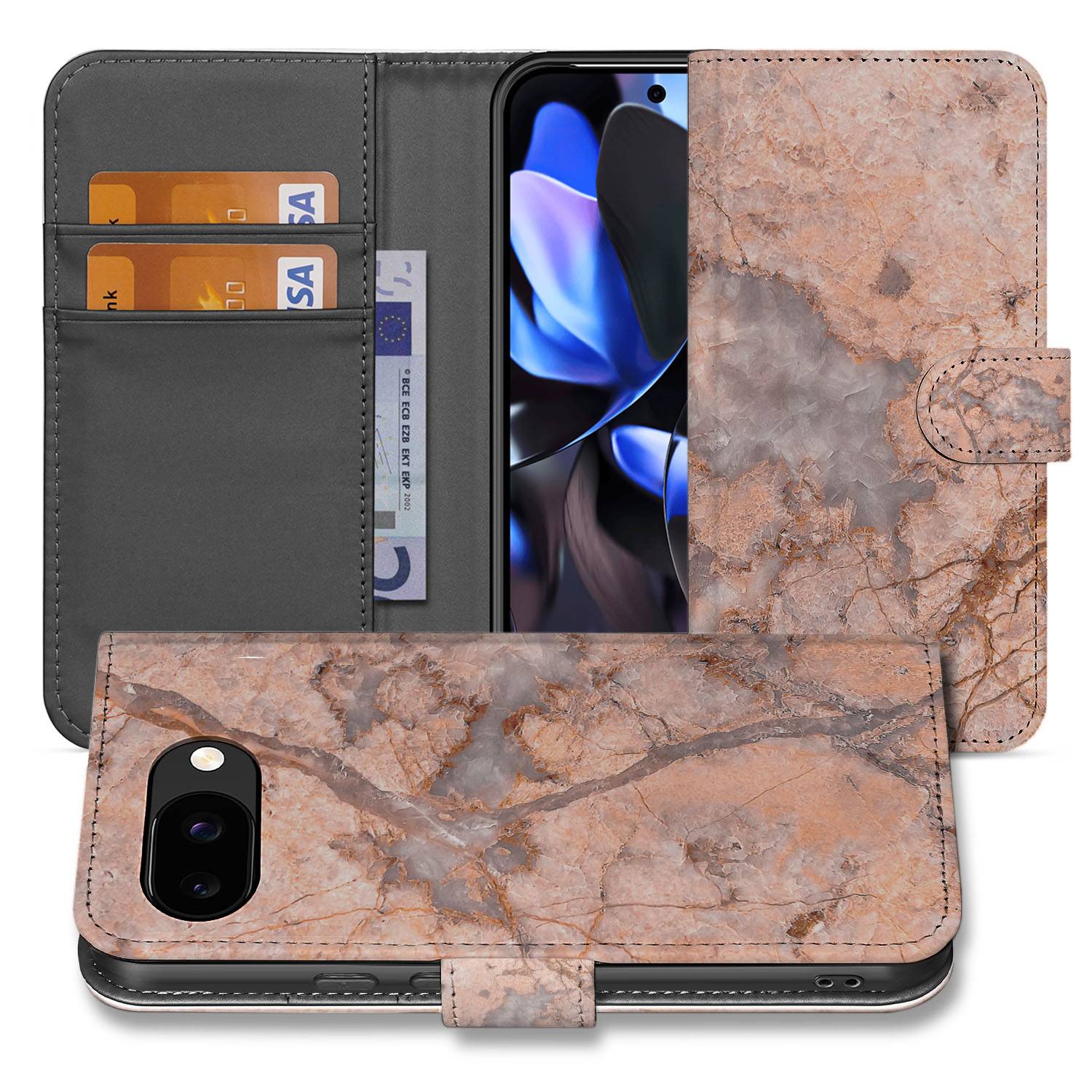Marmer Oranje Google Pixel 9a Bookcase Hoesje luxe design aanzicht