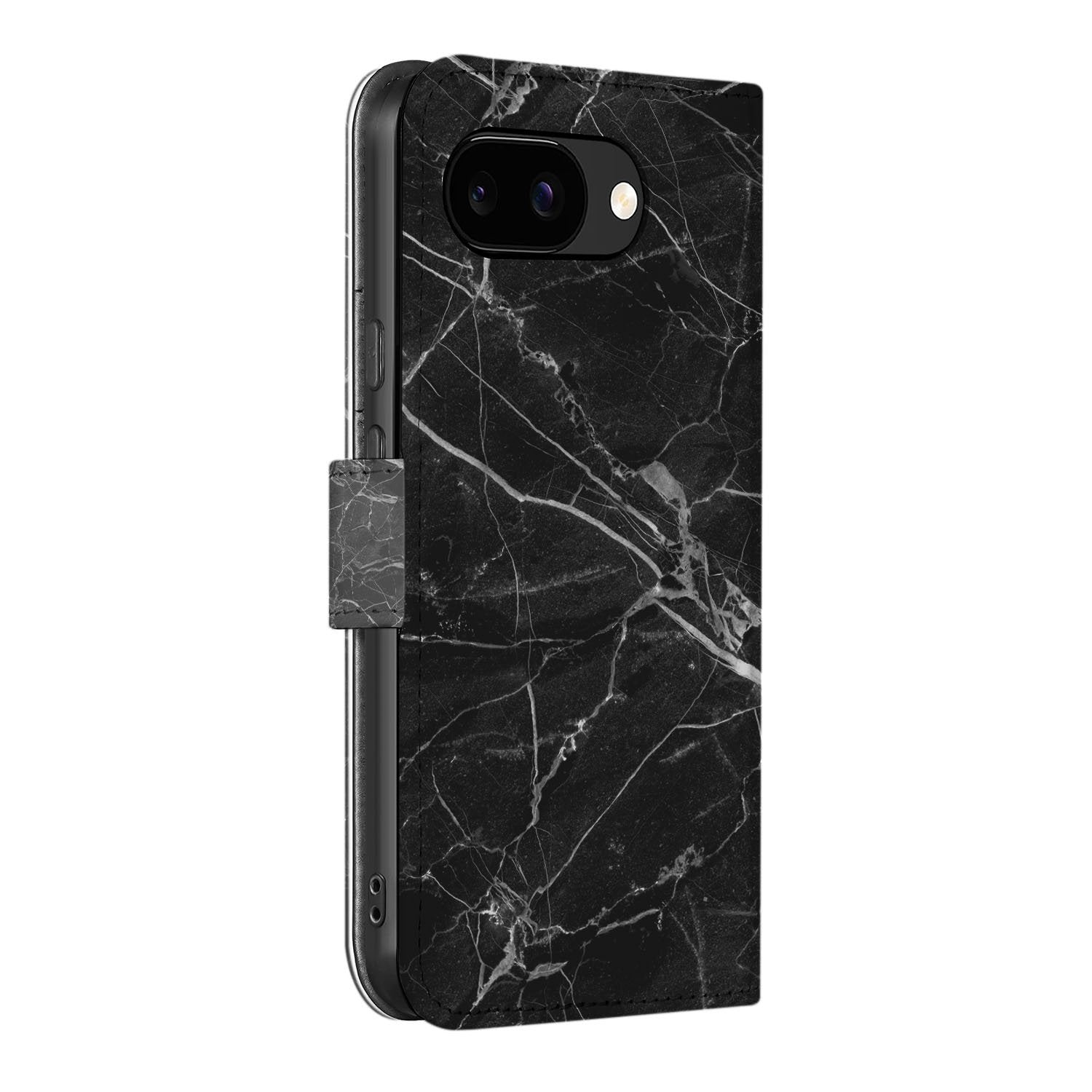 Google Pixel 9a Donker Marmer Bookcase Hoesje zijkant