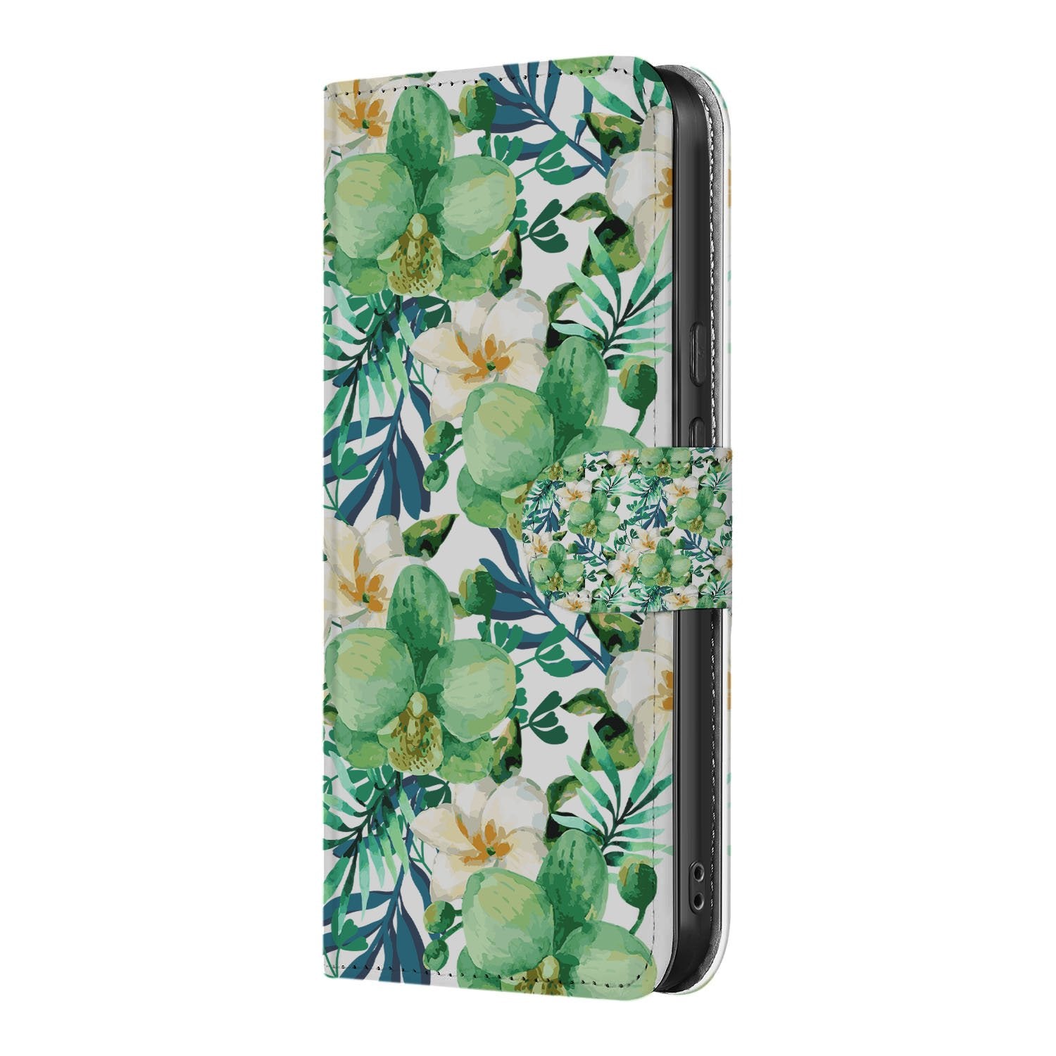 Google Pixel 9a Book Case Orchidee Groen Portemonnee Hoesje design aanzicht