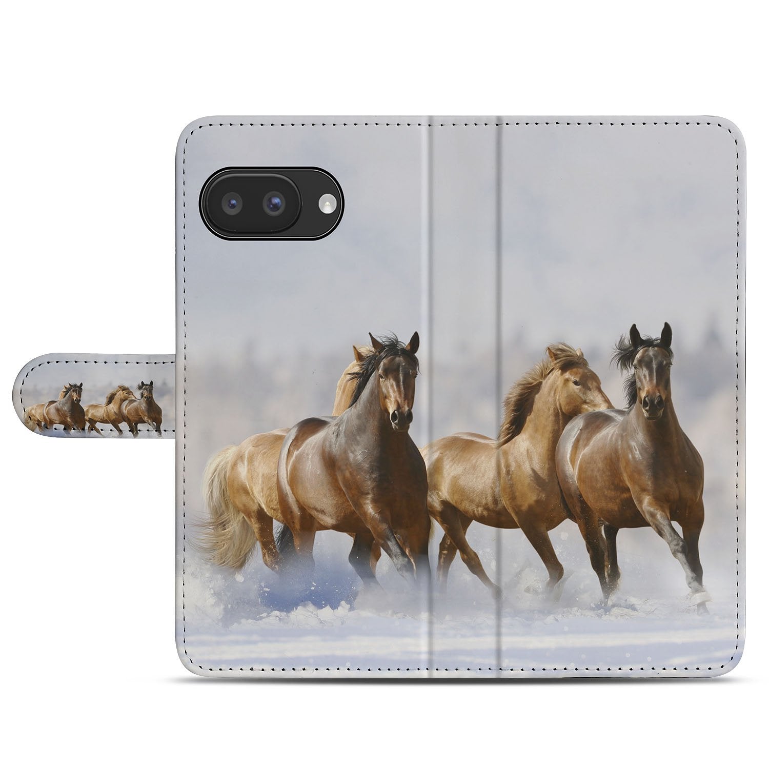 Google Pixel 9a Paarden Motief Book Case luxe portemonnee hoesje aanzicht