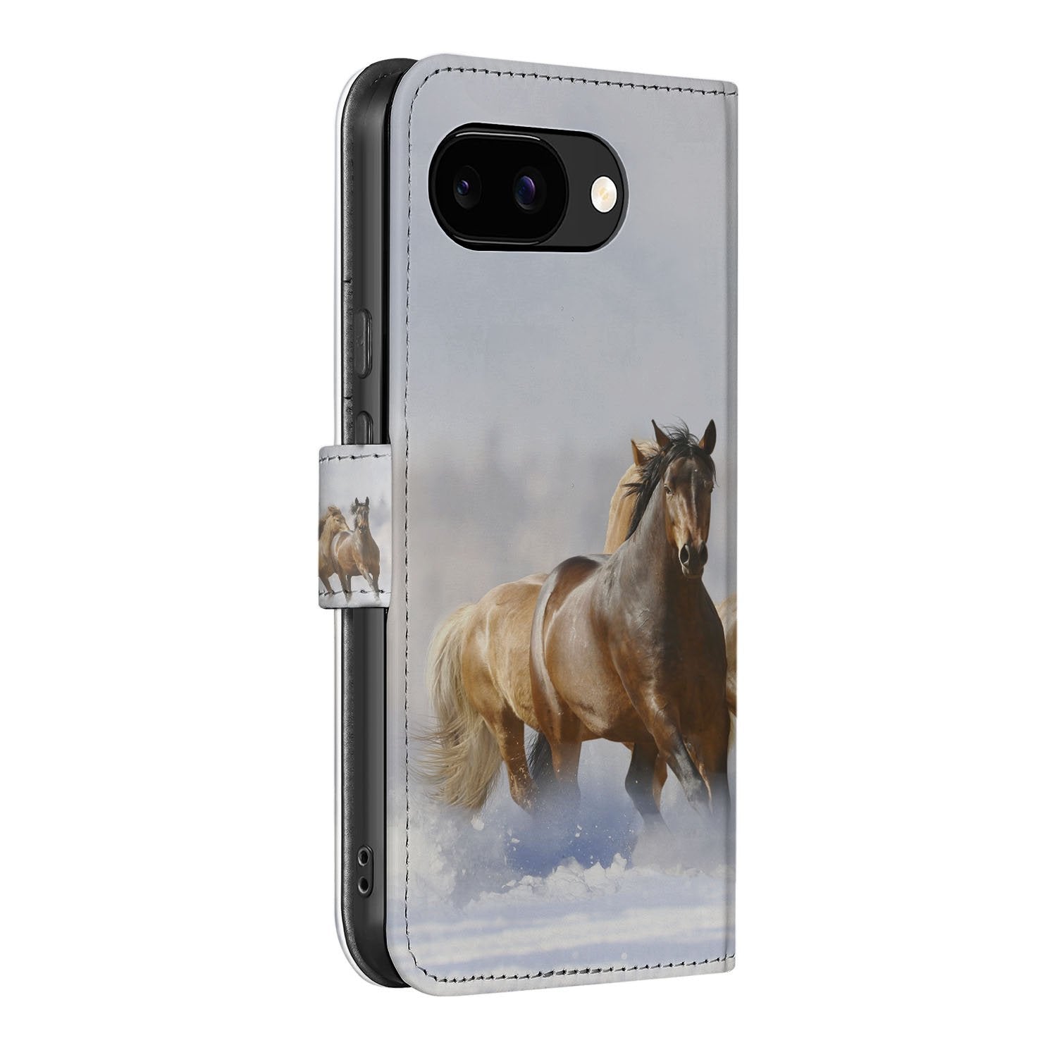 Google Pixel 9a Paarden Motief Book Case Luxe Portemonnee Hoesje Zijaanzicht