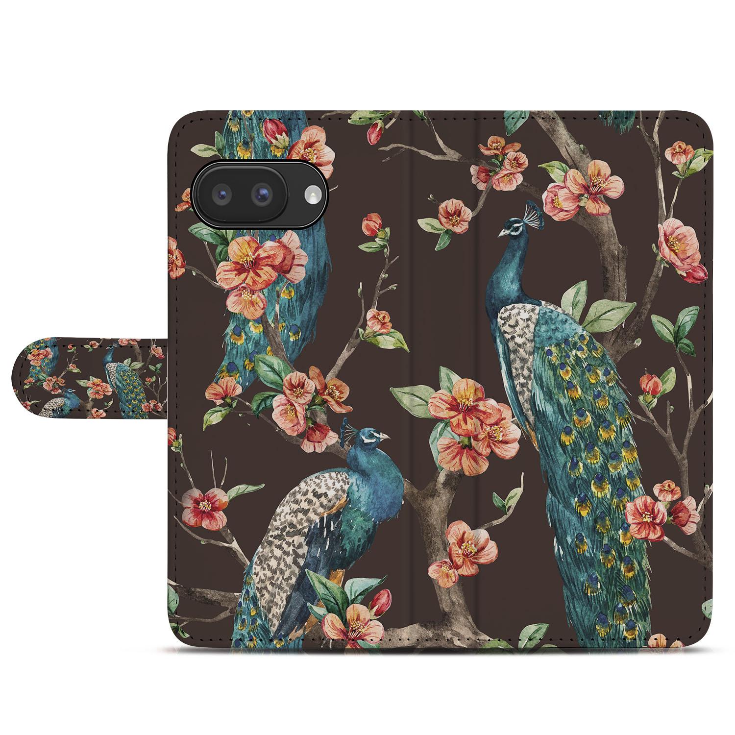 Bookcase Hoesje Google Pixel 9a Pauw Bloemen Print voorkant