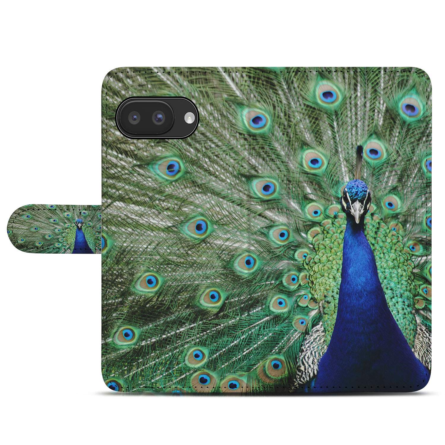 Pauwprint Google Pixel 9a Bookcase Hoesje pauwprint groen blauw aanzicht