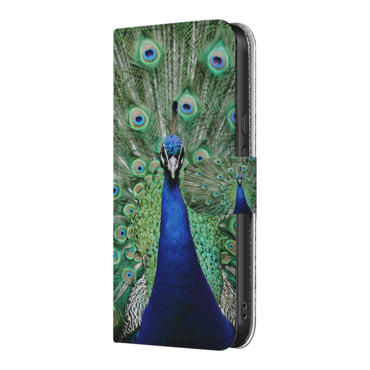 Pauwprint Google Pixel 9a Bookcase Hoesje pauwprint groen blauw aanzicht