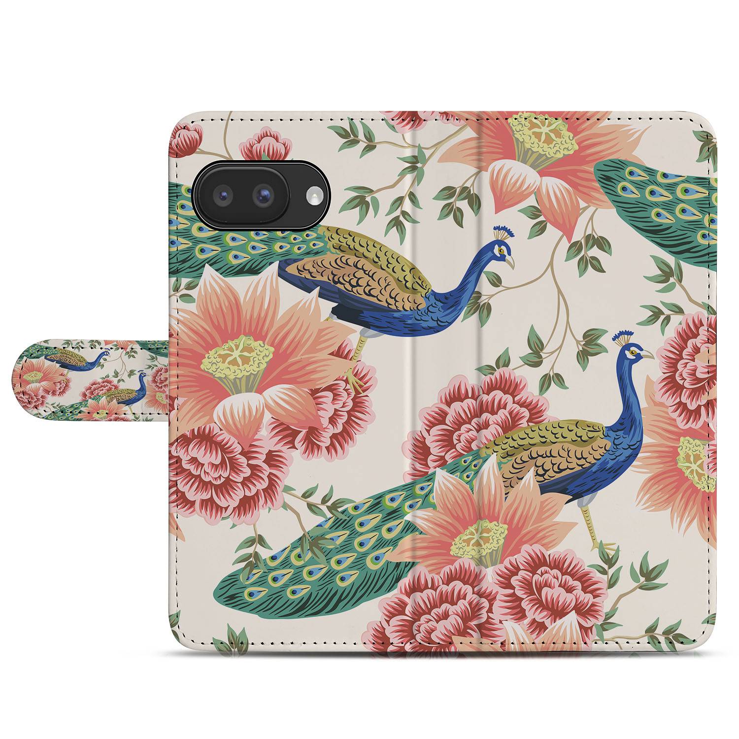 Pink Peacock Google Pixel 9a Portemonnee Hoesje Book Case pauwenveren bloemen ontwerp