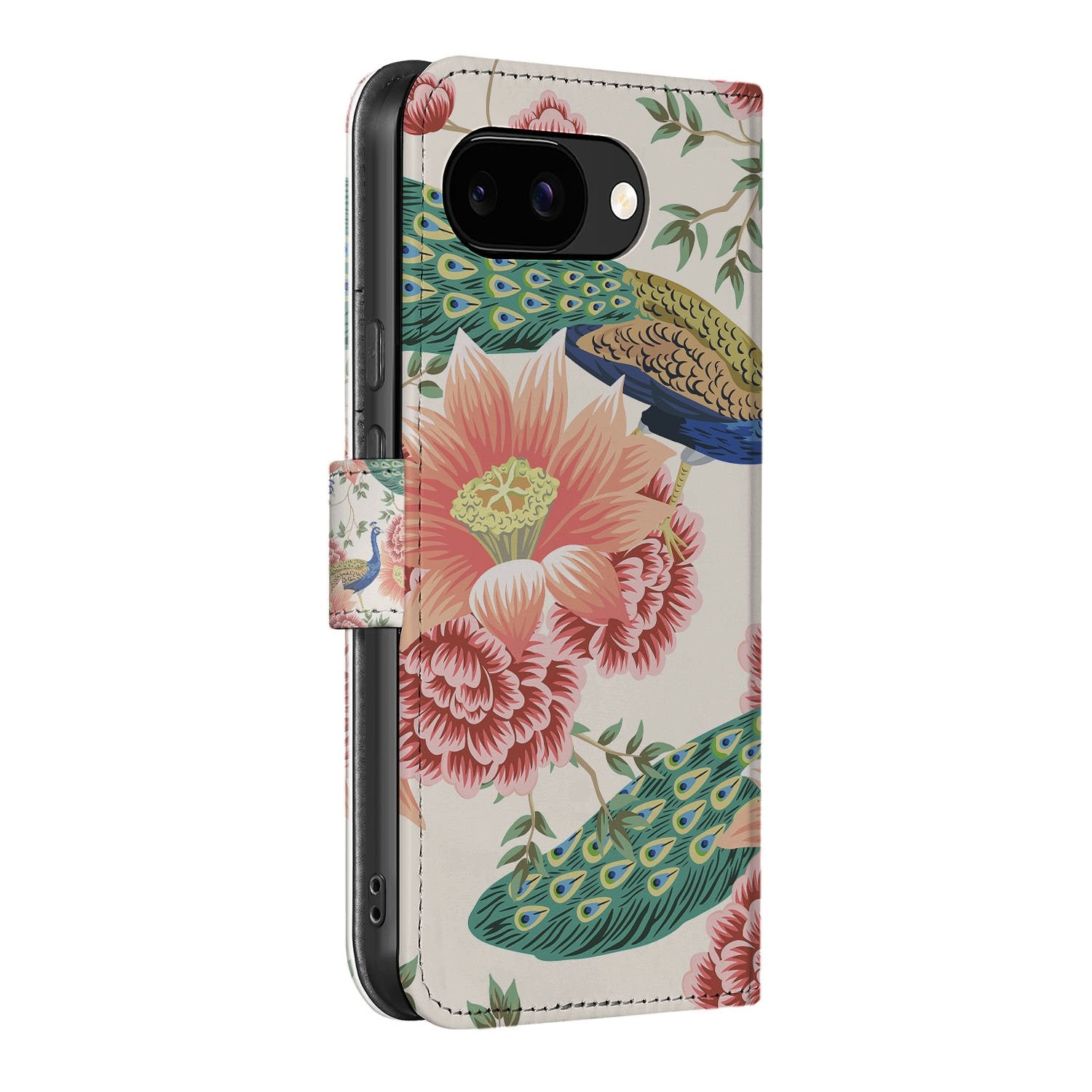 Pink Peacock Google Pixel 9a Portemonnee Hoesje Book Case design pauwenveren bloemen