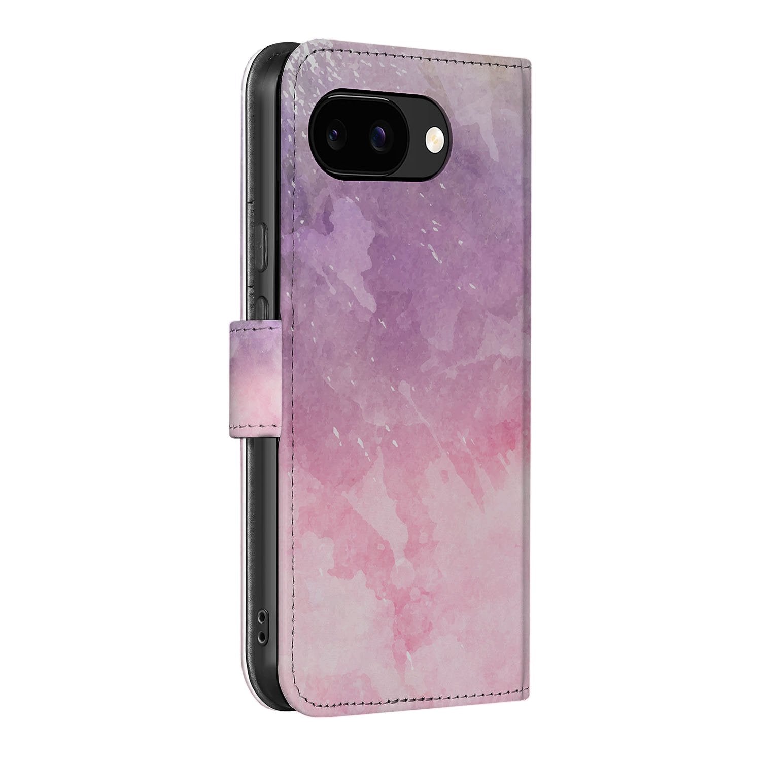 Google Pixel 9a Bookcase Hoesje Roze-Paars Waterverf zij aanzicht