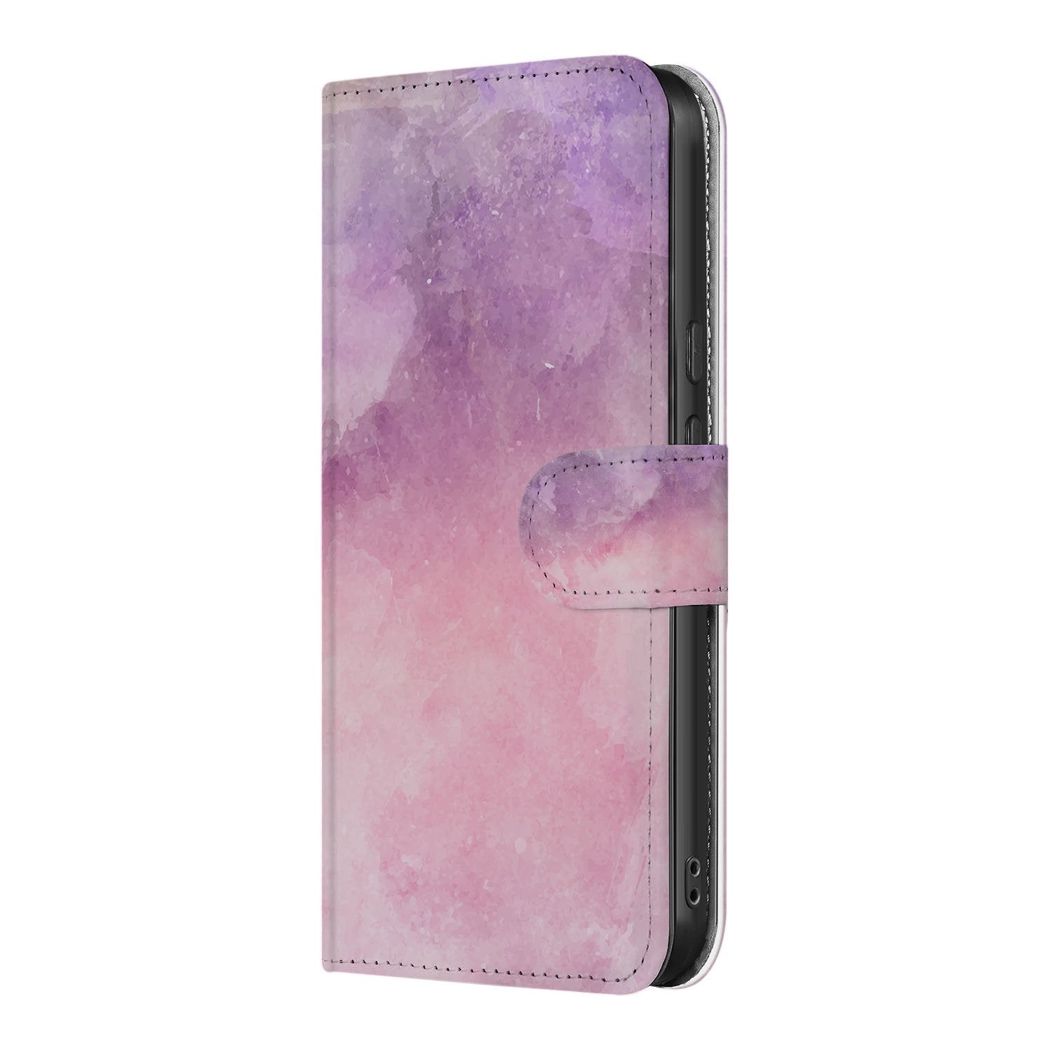 Google Pixel 9a Bookcase Hoesje Roze-Paars Waterverf zijaanzicht