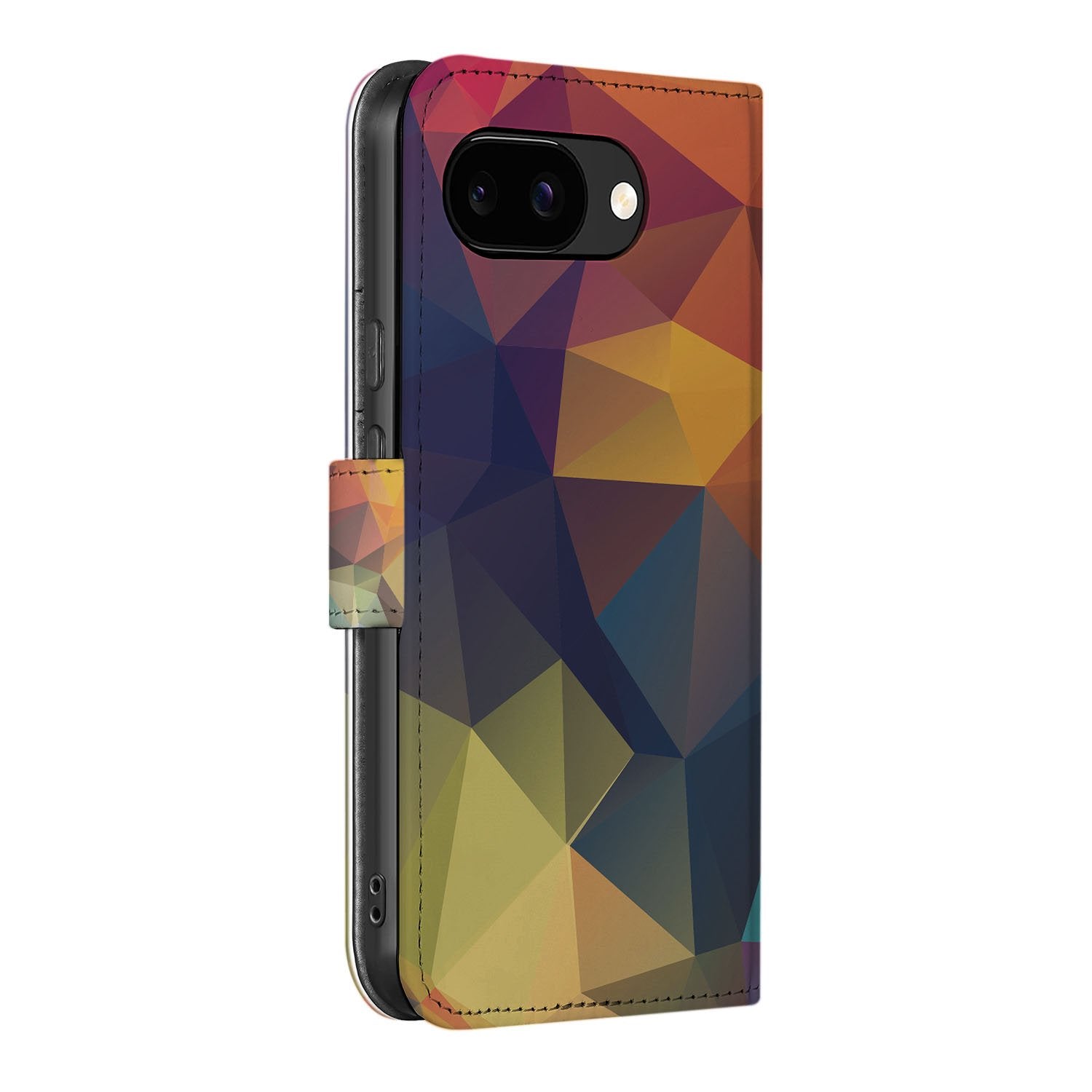 Polygon Color Google Pixel 9a Book Case En Portemonnee Hoesje geometrisch ontwerp zijaanzicht