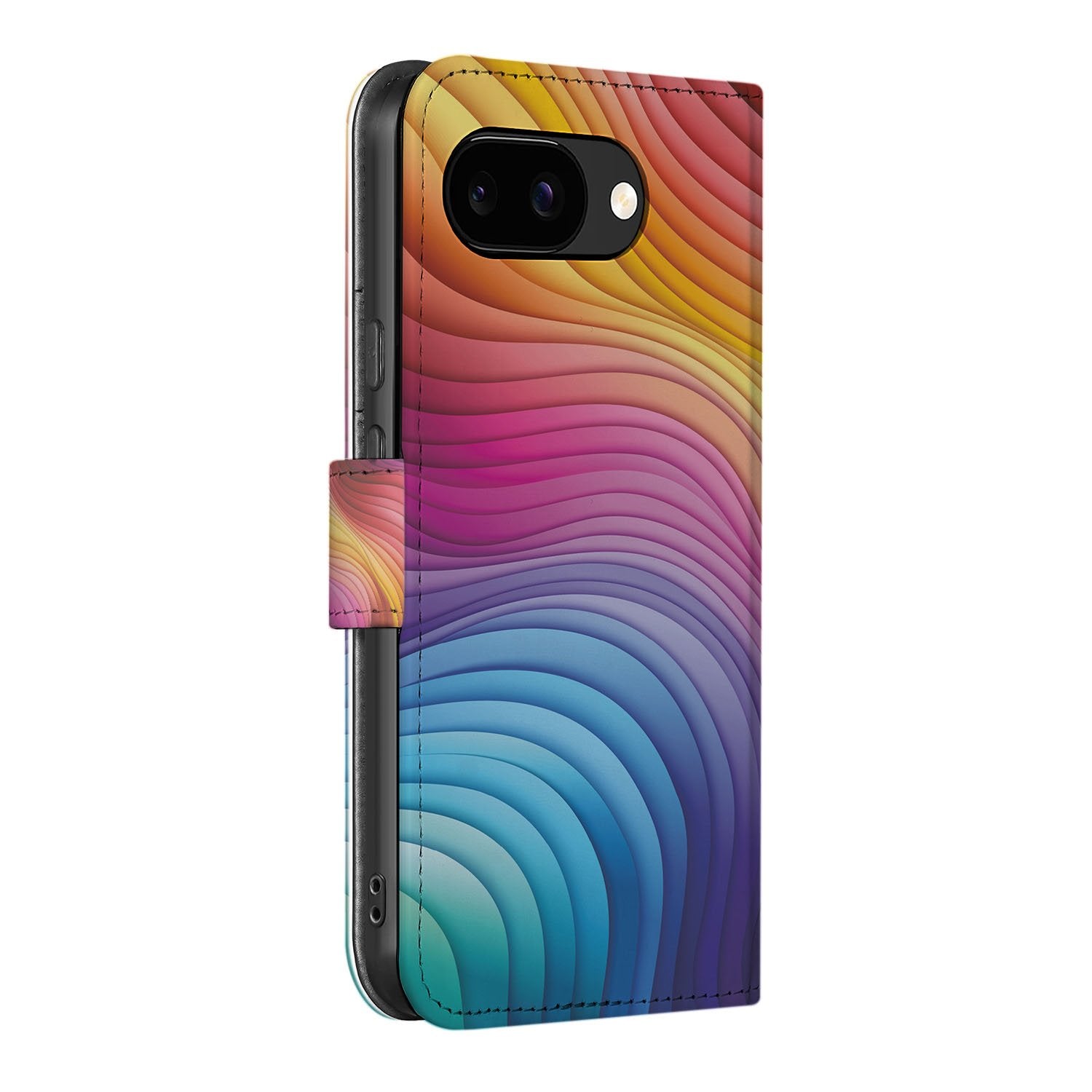 Regenbooggolven Google Pixel 9a Book Case Hoesje designnaam zijaanzicht