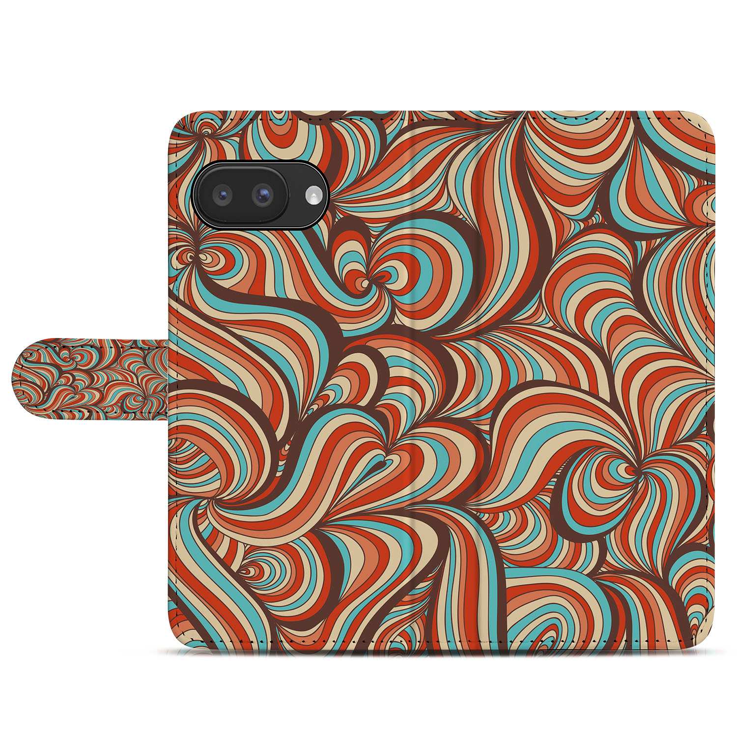 Retro Google Pixel 9a Book Case Portemonnee Hoesje retro design kleurrijk patroon