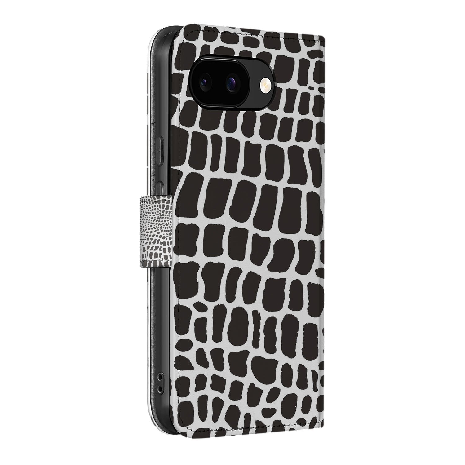 Slangenprint Google Pixel 9a Book Case designnaam zwart-wit aanzicht