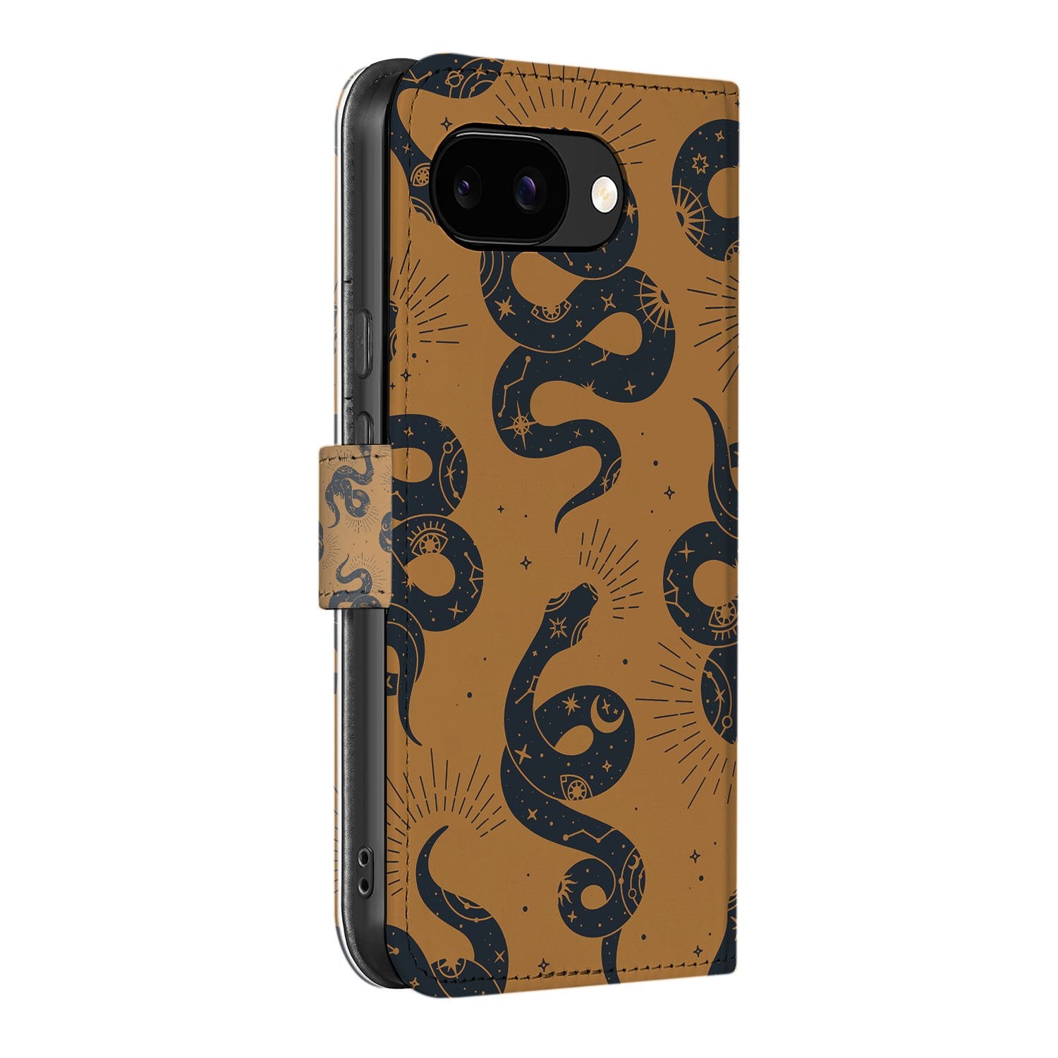 Slangen Design Google Pixel 9a Book Case slangenprint bruin zijkant