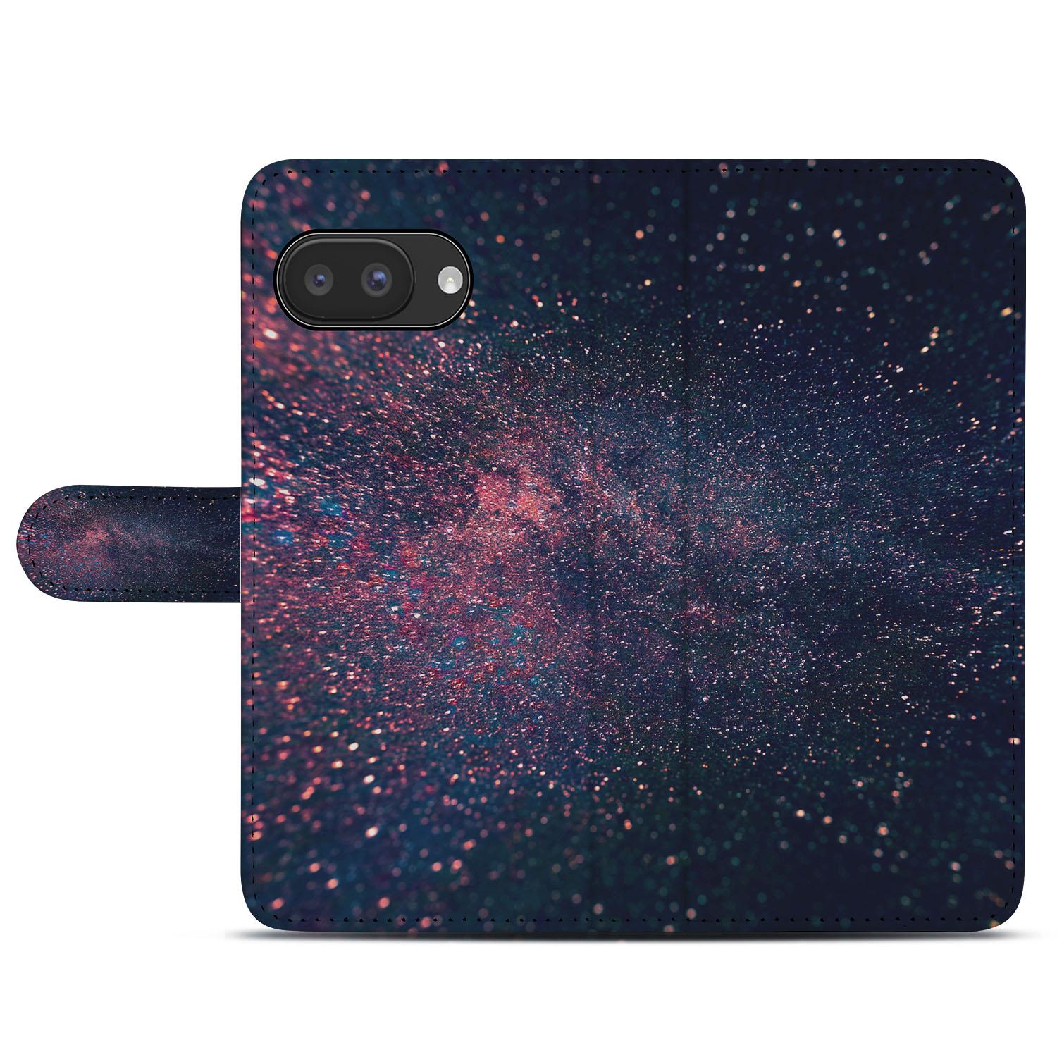 Book Case Google Pixel 9a Paars Blauw Glitter Sterren Design Met Passenruimte Bescherming sterrenontwerp achterkant