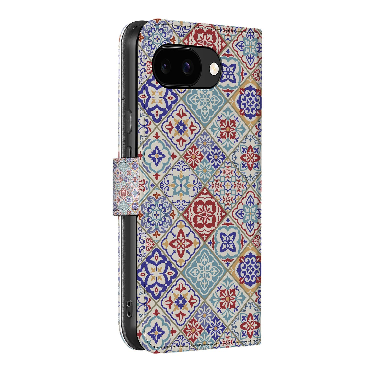 Google Pixel 9a Tegelpatroon Book Case Tiles Color zijaanzicht