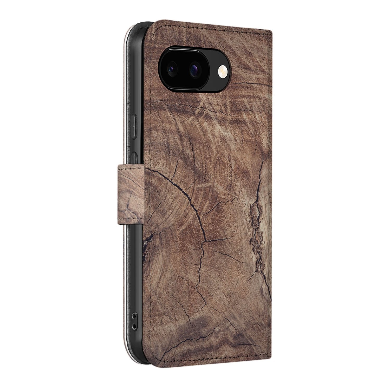Google Pixel 9a Tree Trunk Boekhoesje Bruin Houtnerf Rustic Charm Elegante Natuurlijke Uitstraling aanzicht