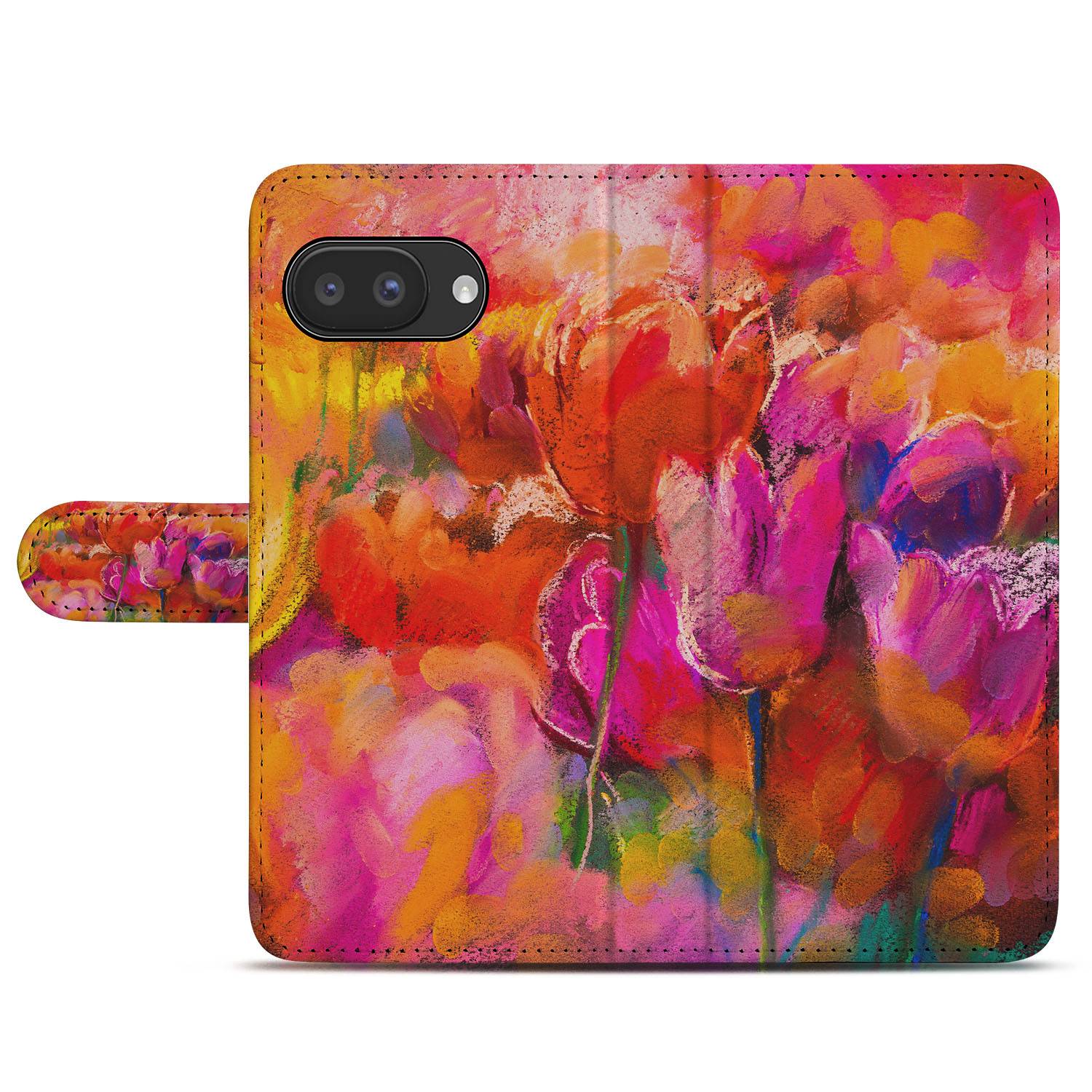 Tulips Google Pixel 9a Bookcase Hoesje tulpen kleurrijk design voorkant