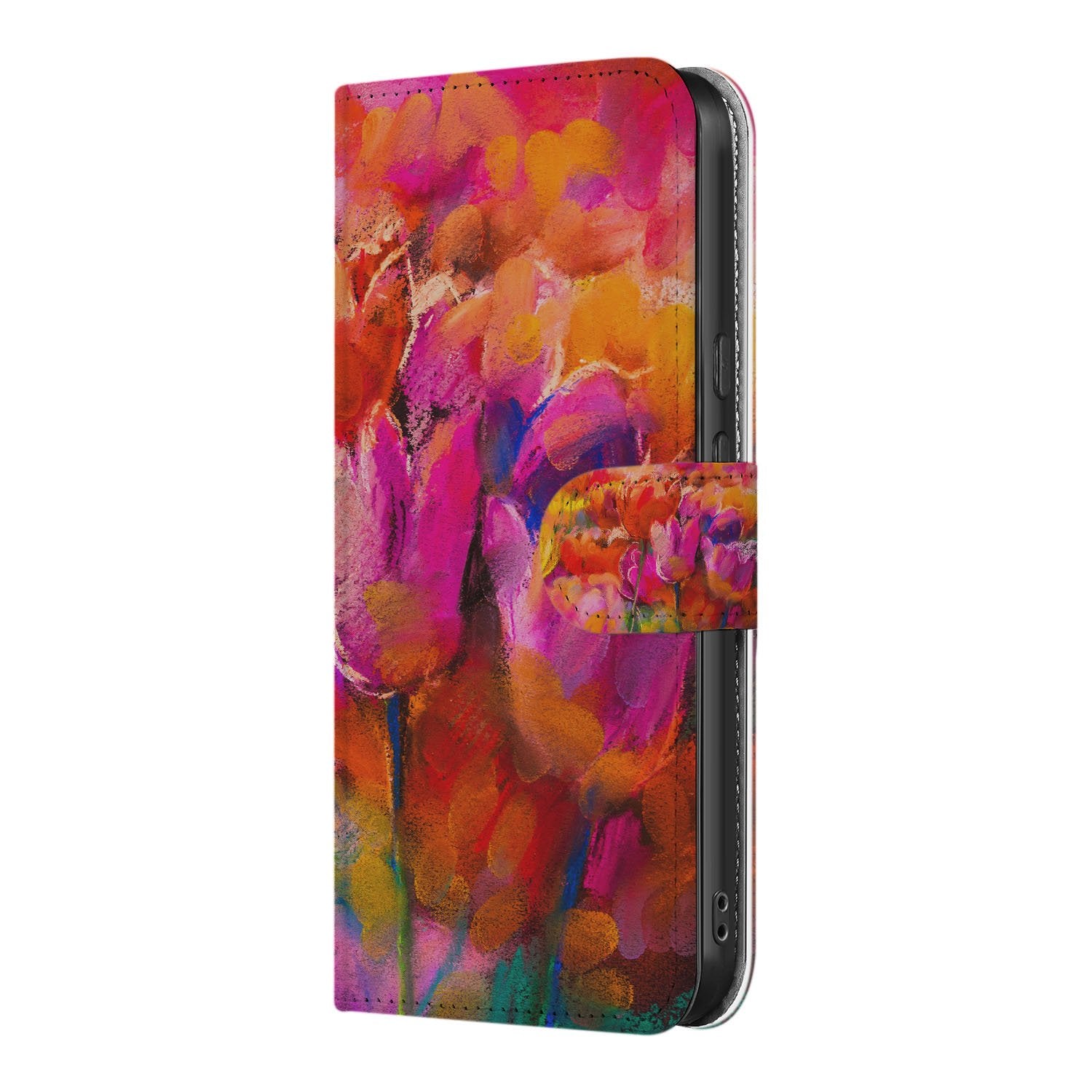 Tulips Google Pixel 9a Bookcase Hoesje tulpen design kleurrijk zijaanzicht