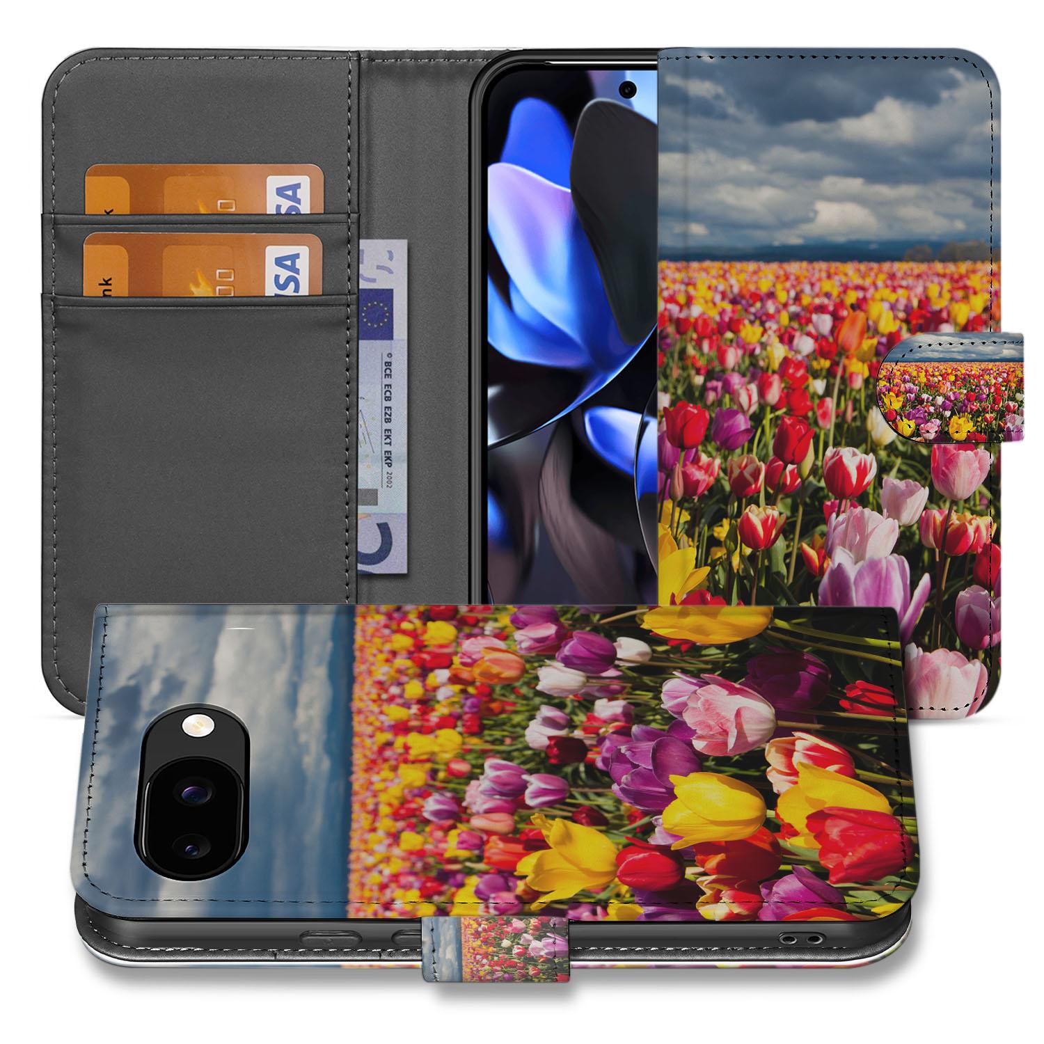 Google Pixel 9a Portemonnee Hoesje Tulpen Motief vooraanzicht