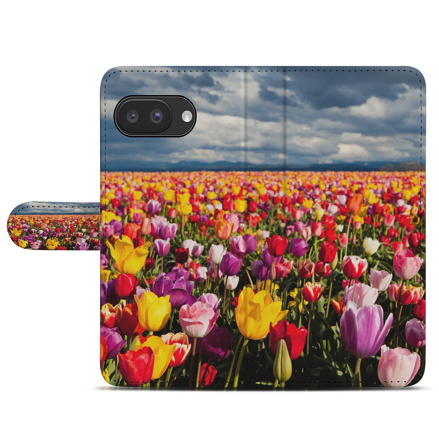 Google Pixel 9a Portemonnee Hoesje Tulpen Motief bloemenveld voorkant
