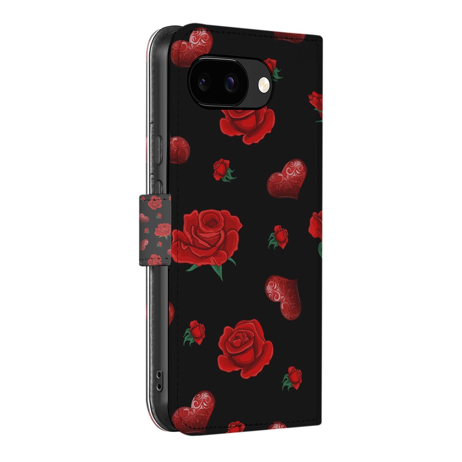 Google Pixel 9a Bookcase Hoesje Valentine Rozenpracht met Luxe Bescherming en Stijl designnaam zijaanzicht