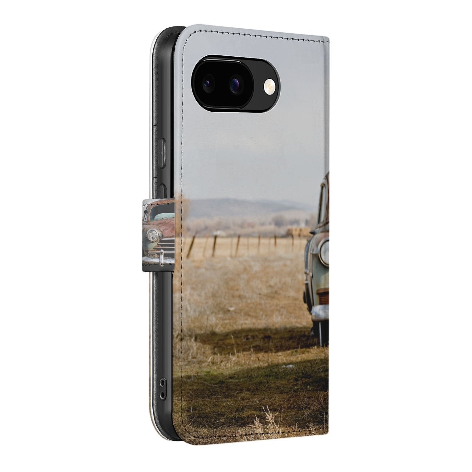 Google Pixel 9a Portemonnee Hoesje Vintage Auto Book Case aanzicht