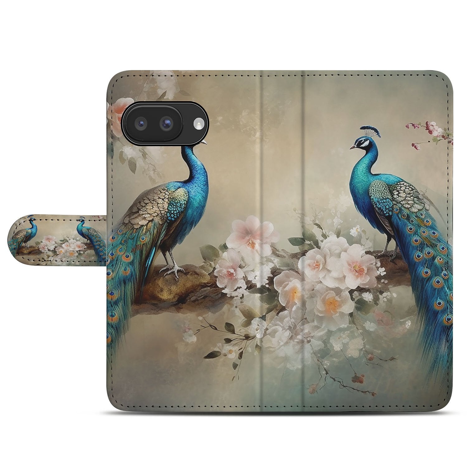 Vintage Pauw Design Google Pixel 9a Book Case pauwen bloemen aanzicht