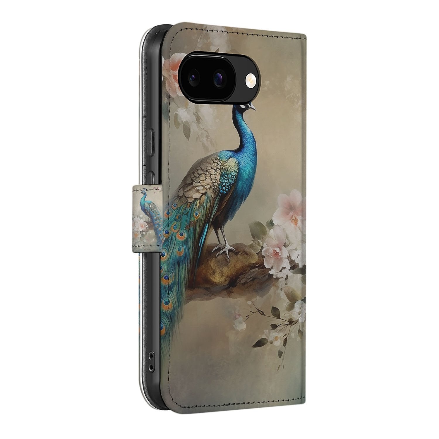 Vintage Pauw Design Google Pixel 9a Book Case zijkant pauw design bloemen