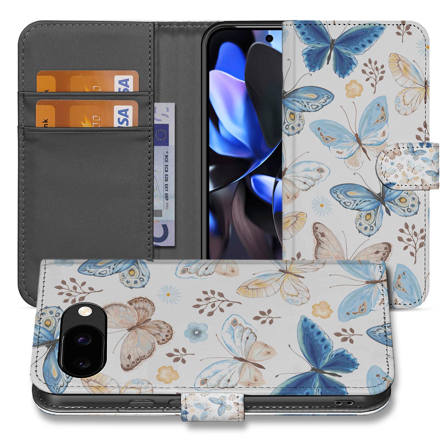 Google Pixel 9a Vlinder Book Case En Portemonnee Hoesje voorkant achterkant
