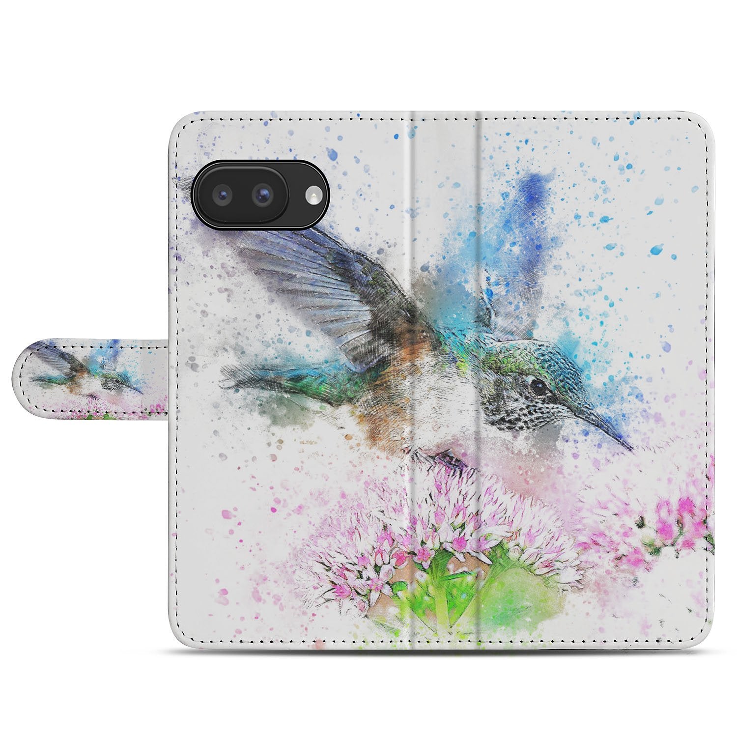 Vogel Print Google Pixel 9a Portemonnee Hoesje kolibrie bloemen aanzicht