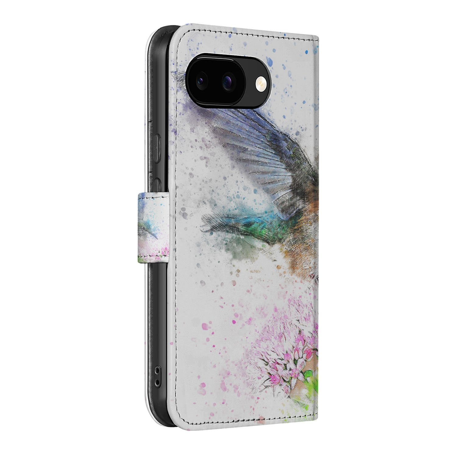 Vogel Print Google Pixel 9a Portemonnee Hoesje kolibrie design zijaanzicht