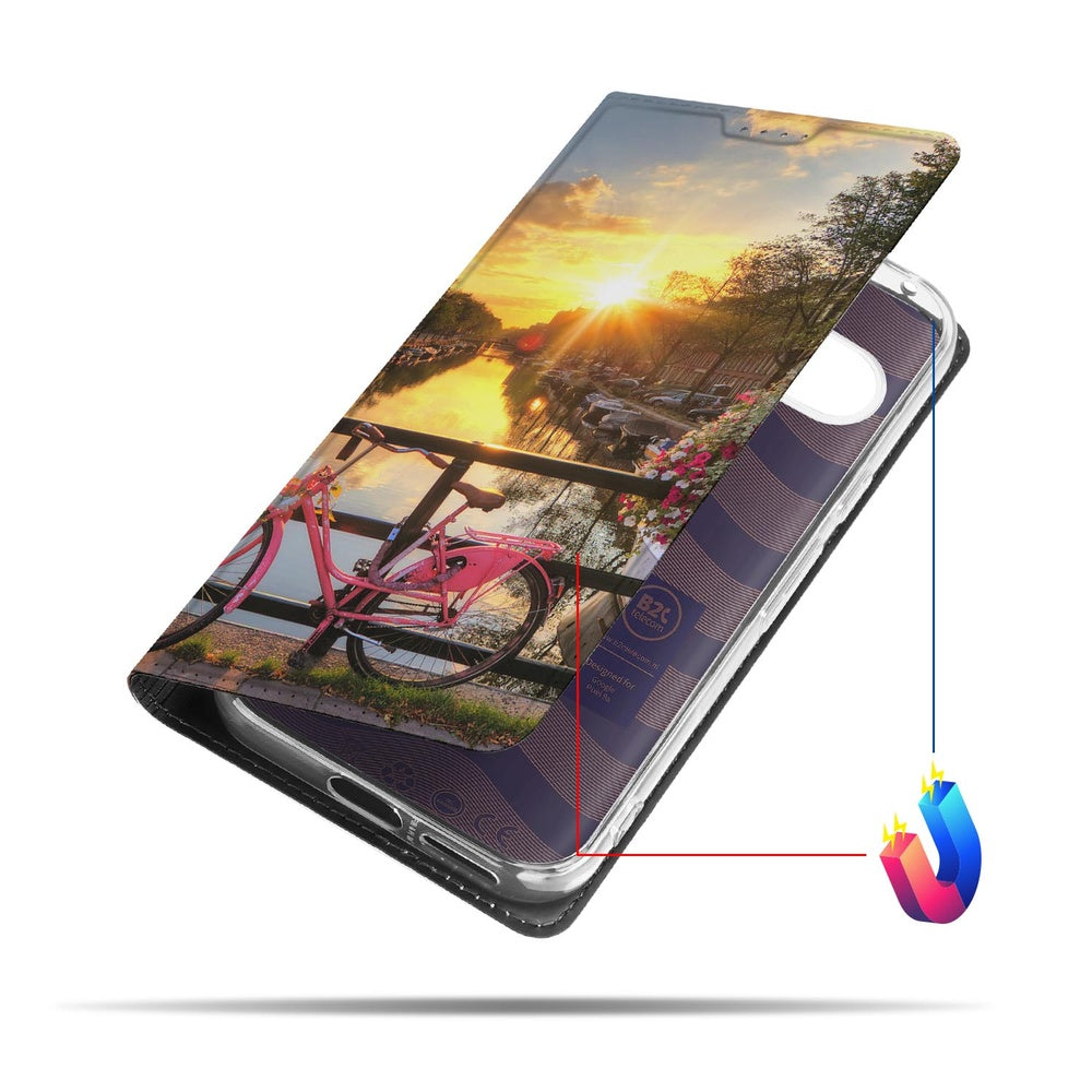 Google Pixel 9a Book Cover Amsterdamse Grachten fiets zonsondergang grachtreflectie