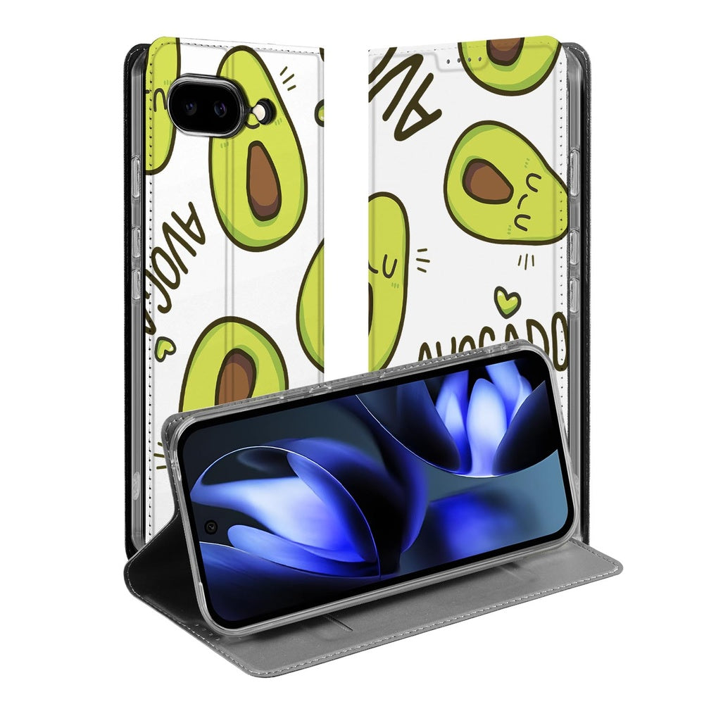 Google Pixel 9a Flip Style Cover Avocado Singing hoesje avocado's ontwerp voorkant