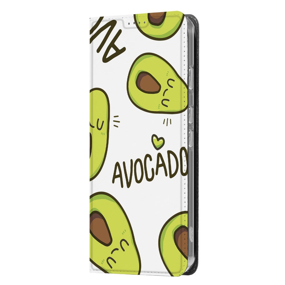 Google Pixel 9a Flip Style Cover Avocado Singing hoesje avocado design zijaanzicht
