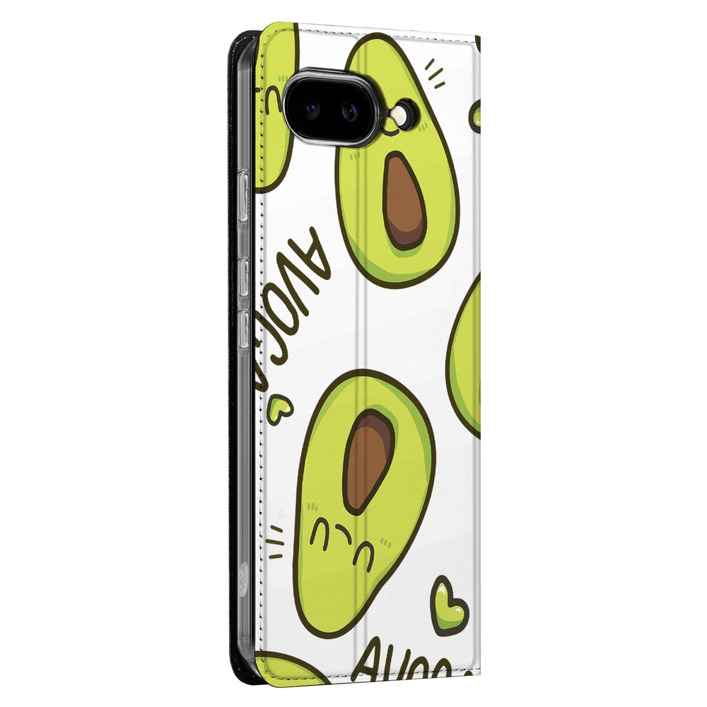Google Pixel 9a Flip Style Cover Avocado Singing flipstyle hoesje avocadodesign zijaanzicht