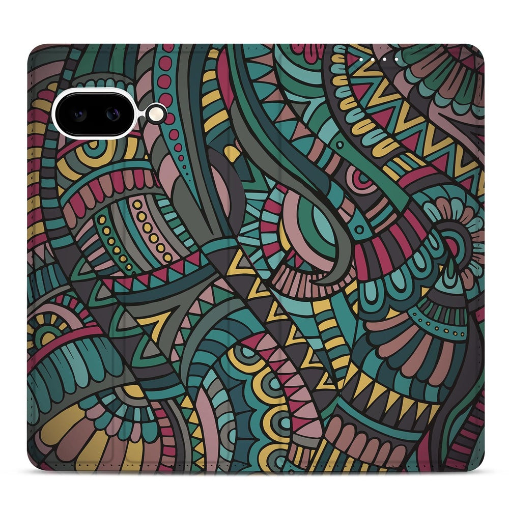 Google Pixel 9a Standcase Hoesje Aztec kleurrijk design achterzijde