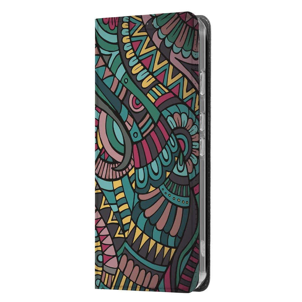 Google Pixel 9a Standcase Hoesje Aztec kleurrijke print ontwerp zijaanzicht