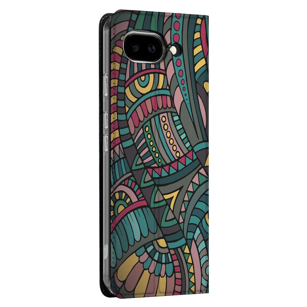 Google Pixel 9a Standcase Hoesje Aztec kleurrijke print achterzijde zijaanzicht