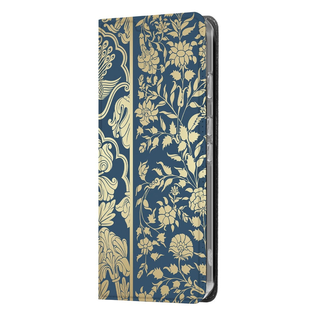 Book Case Google Pixel 9a Beige Flowers achterkant donkerblauw bloemenpatroon