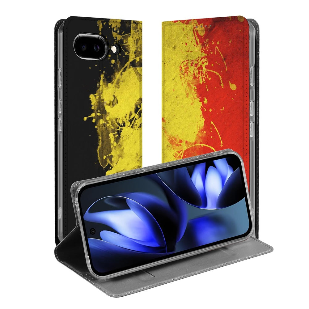 Google Pixel 9a Book Cover Belgie book cover urban street-art ontwerp zwart geel rood aanzicht