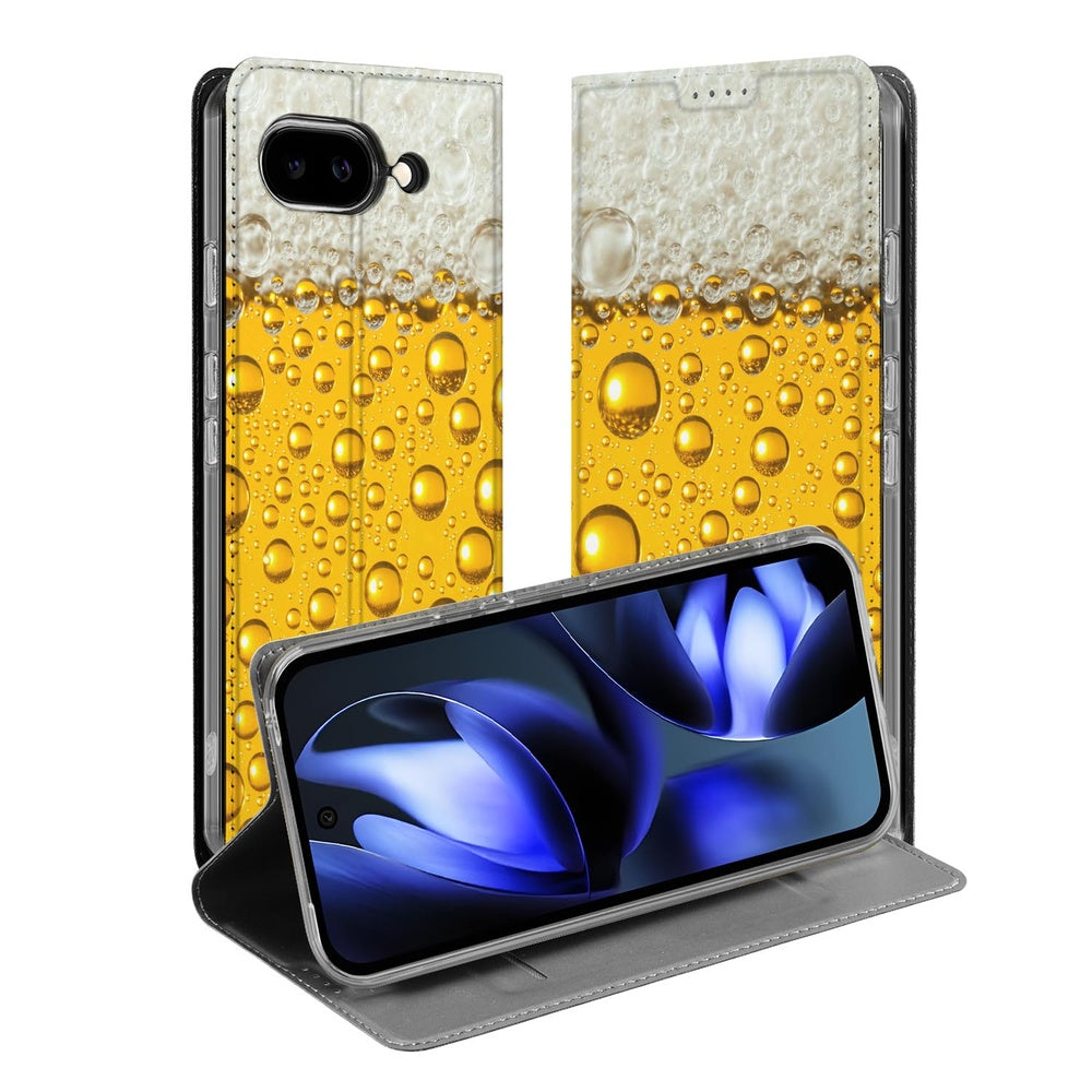 Google Pixel 9a Bookcase Bier hoesje bierprint aanzicht