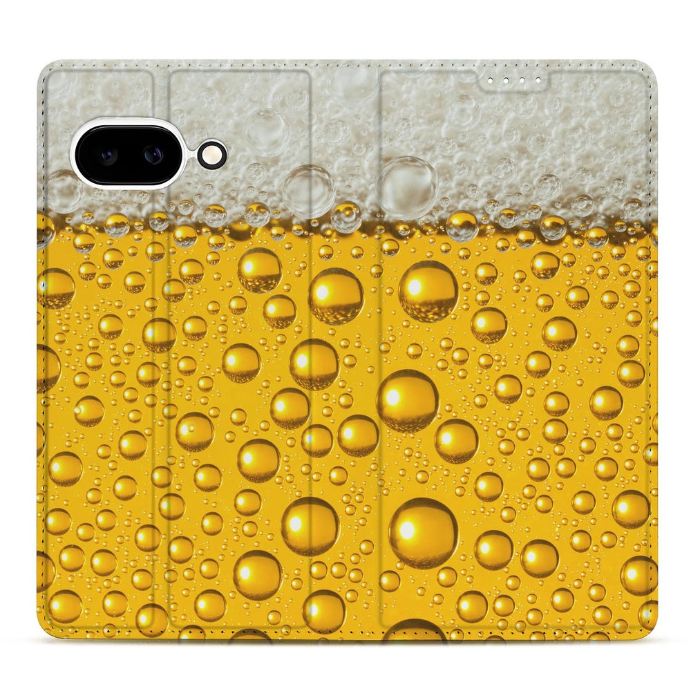 Google Pixel 9a Bookcase Bier hoesje bierprint goud schuim bubbels